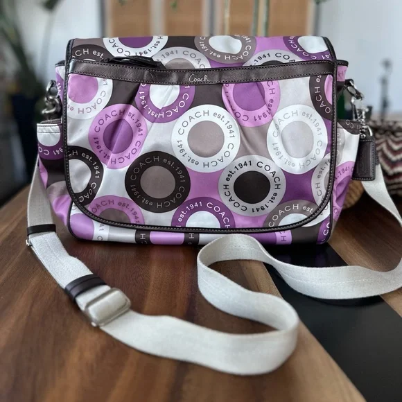 Vintage Coach Purple Signature Messenger or Diaper Bag EUC - Picture 2 of 12